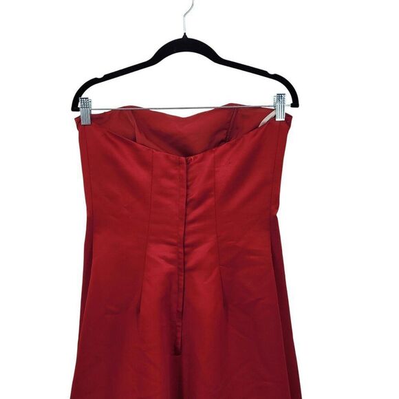 Red Satin Strapless Evening Gown Sz 12 Formal Dress Beaded Caped Skirt Prom Gala - Picture 11 of 12